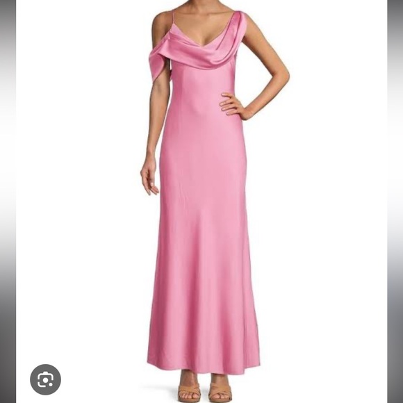 GIANNI BINI Meave Satin Asymmetrical Neck-A-Line Dress - Picture 2 of 8